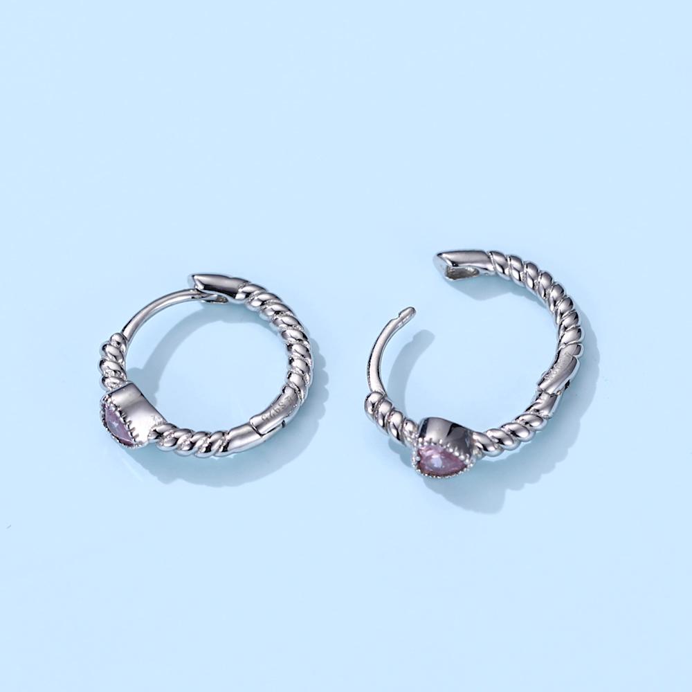 Bisaer Серьги Pure Love из стерлингового серебра 925 пробы с розовым драгоценным камнем и цирконием, круглые серьги с пряжкой для женщин, свадебные эффектные ювелирные изделия