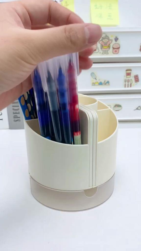 Настольный держатель для карандашей с 6 слотами и лотком Настольные органайзеры Встроенное зеркало Калькулятор Сухое стирание