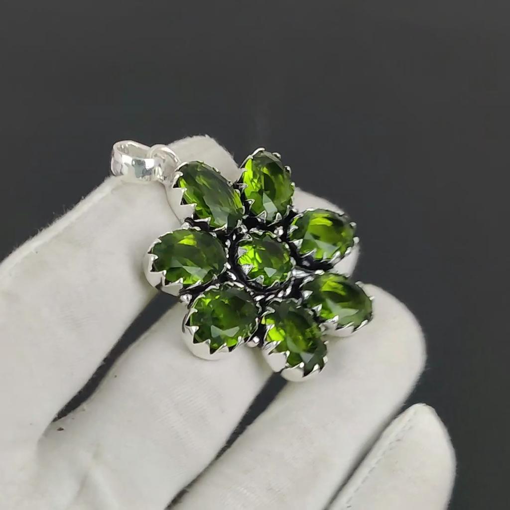 Серебряный кулон-цветок с драгоценным камнем перидот из серебра 925 пробы - дизайн груши ручной работы, повседневная бижутерия, подарок на День святого Валентина
