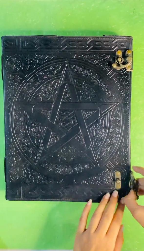 Журнал из толстой кожи, большой, 400 страниц, черный пентакль, гримуар, книга теней, кожаный блокнот, пустая книга ручной работы, альбом для рисования