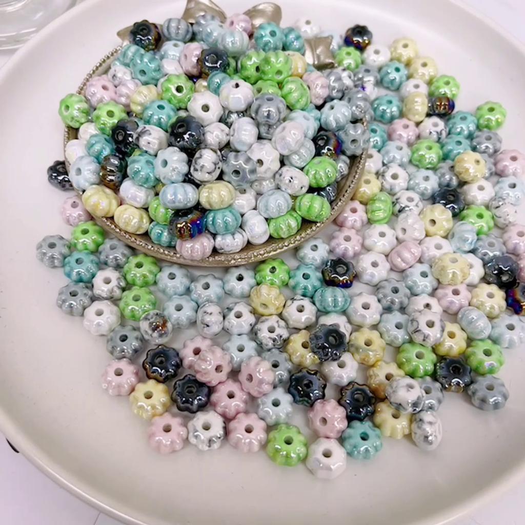 6 шт./пакет, керамические фарфоровые бусины ручной работы в форме тыквы, очаровательные бусины, свободные бусины-разделители для браслета, ожерелья, изготовление ювелирных изделий своими руками