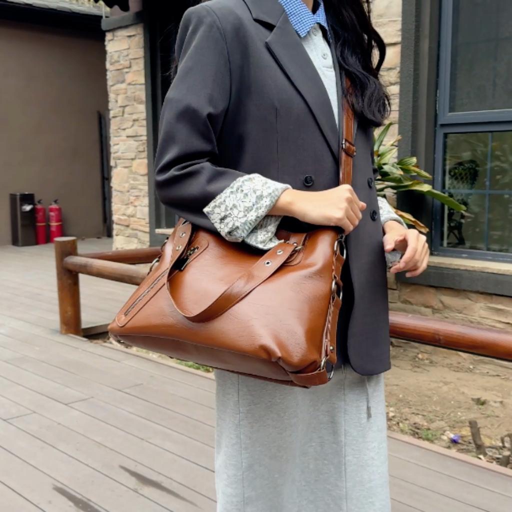 Женская мягкая кожаная сумка-тоут, сумка для мамы среднего возраста, большая вместимость, сумка через плечо