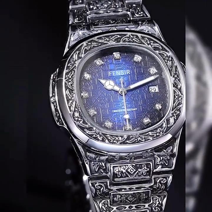 Весна 2025 Новые Мужские Роскошные Деловые Наручные часы из нержавеющей стали Винтажные Часы с кварцевым механизмом с резными узорами для мужчин Relogio