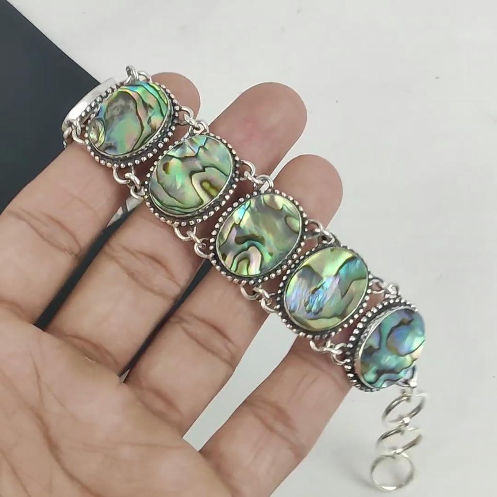 Красивый браслет из драгоценных камней из ракушек Abalone, серебряный браслет ручной работы 925 пробы, браслет из ракушек Abalone для жены, браслет унисекс, подарок на день рождения