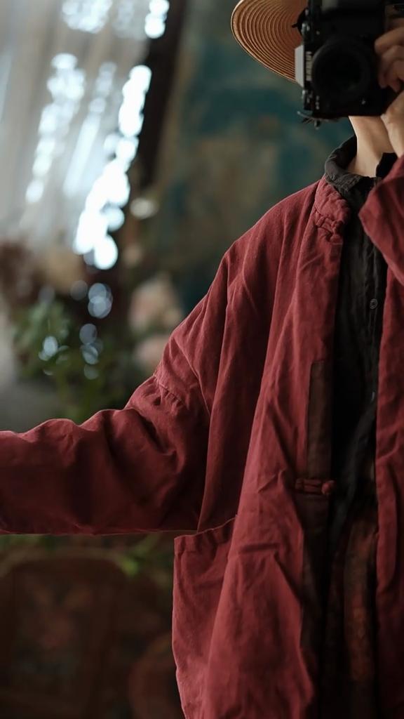 Johnature Women Chinese Style Stand Winter Parkas Solid Color Patchwork Pockets Coats Long Sleeve Button Vintage Parkas