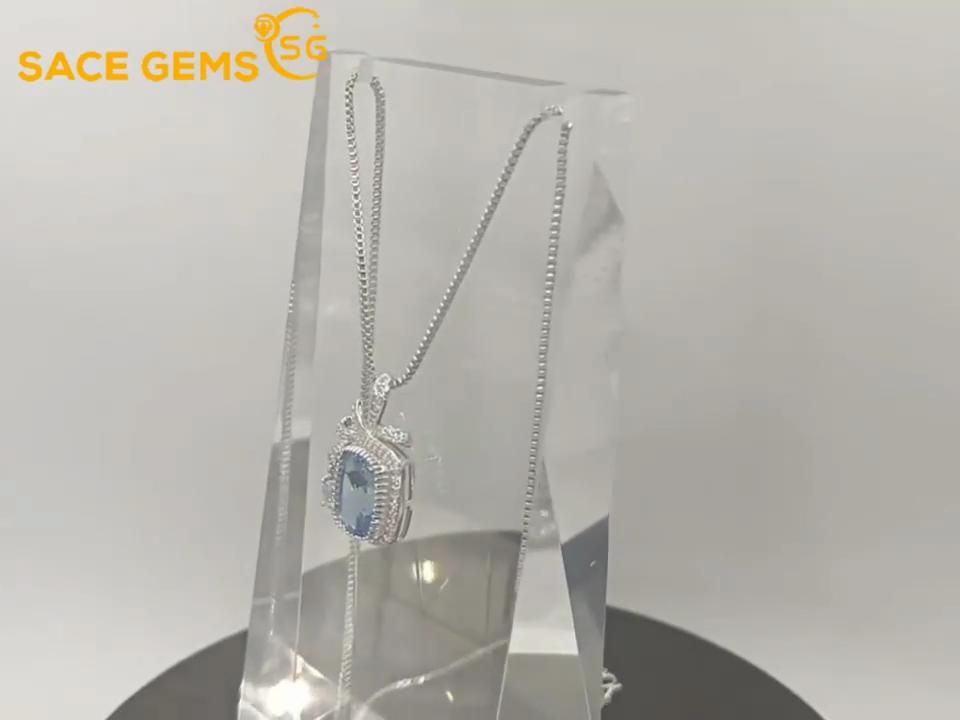 Sace Gems Ожерелье с подвеской из топаза из стерлингового серебра 925 пробы 10*12 мм для женщин