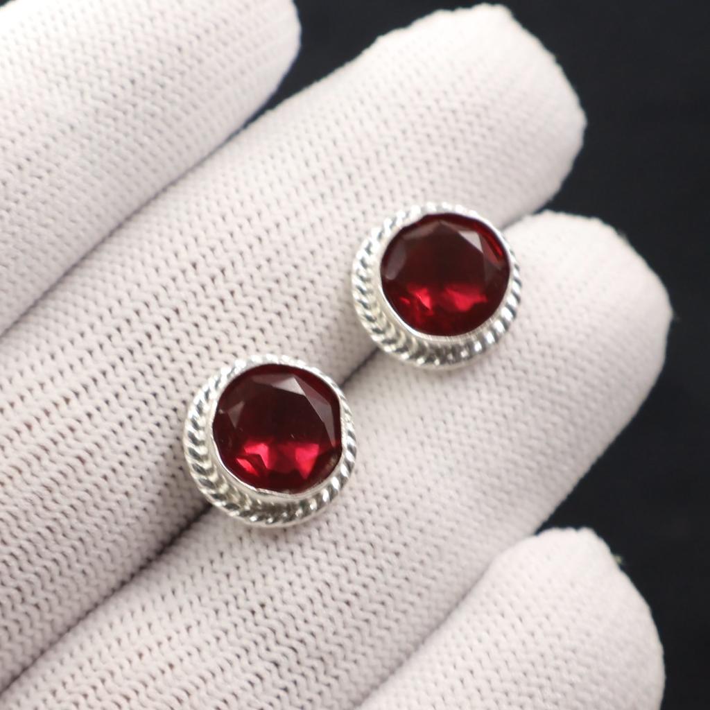 Pink Rubellite Gemstone 925 Sterling Silver Jewelry Handmade Stud Earrings 0.53" EE-147-8
