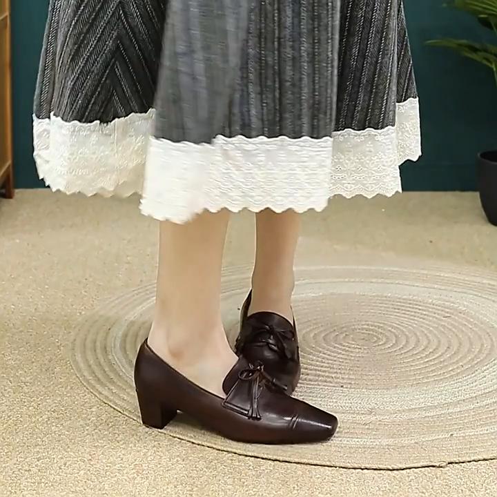 Johnature Туфли-лодочки из натуральной кожи в стиле ретро с квадратным носком и толстым каблуком, универсальные женские туфли для поездок на работу