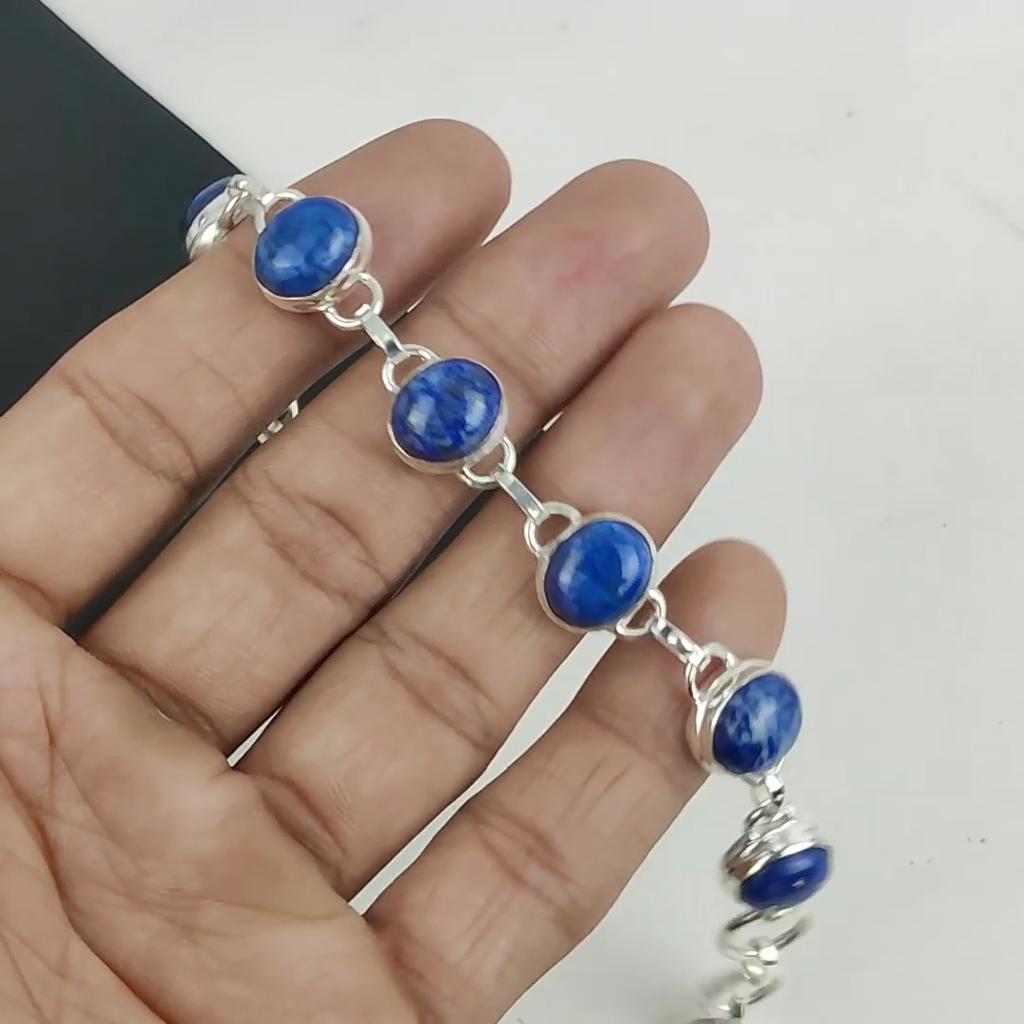Браслет из натурального лазурита ручной работы из стерлингового серебра 925 пробы, браслет из серебра лазурита для жены, браслет унисекс на день рождения для любимой