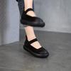 Johnature Shallow Genuine Leather Round Toe Thick Sole Flat Shoes Mary Jane Women's Shoes