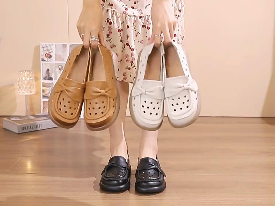 Summer Women Loafers Genuine Leather Comfort Flat Mother Shoes Female Footwear Slip-On Women's Flats Comfortable Handmade Shoes