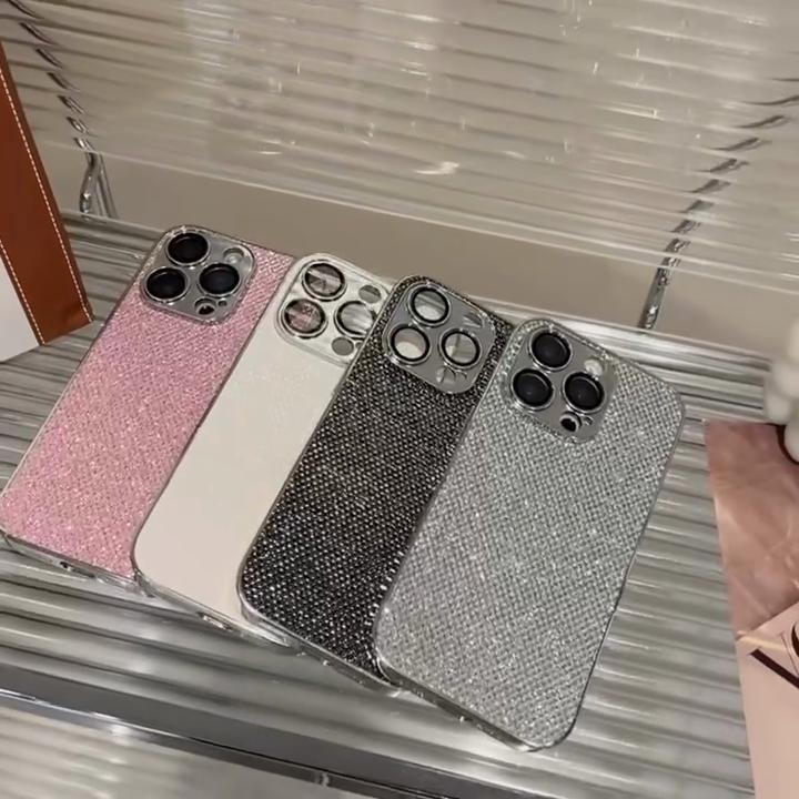 Luxury Electroplated Silver Frame Lens Film Flash Diamond Stylish Phone Case for iPhone 16 Pro Max 15 14 Plus 13 12 Pro 11 Fall Protection Cover