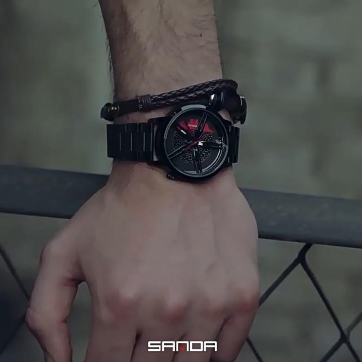 SANDA Новые мужские часы Модные мужские трендовые часы с полым циферблатом Водонепроницаемая концепция водонепроницаемых мужских автомобильных вращающихся кварцевых часов