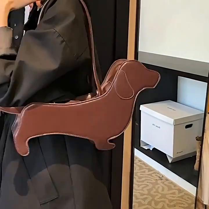 Yogodlns Three-dimensional Dachshund Shoulder Bag PU Leather Retro Handbag Design Underarm Bag For Women Trend Commut Bag