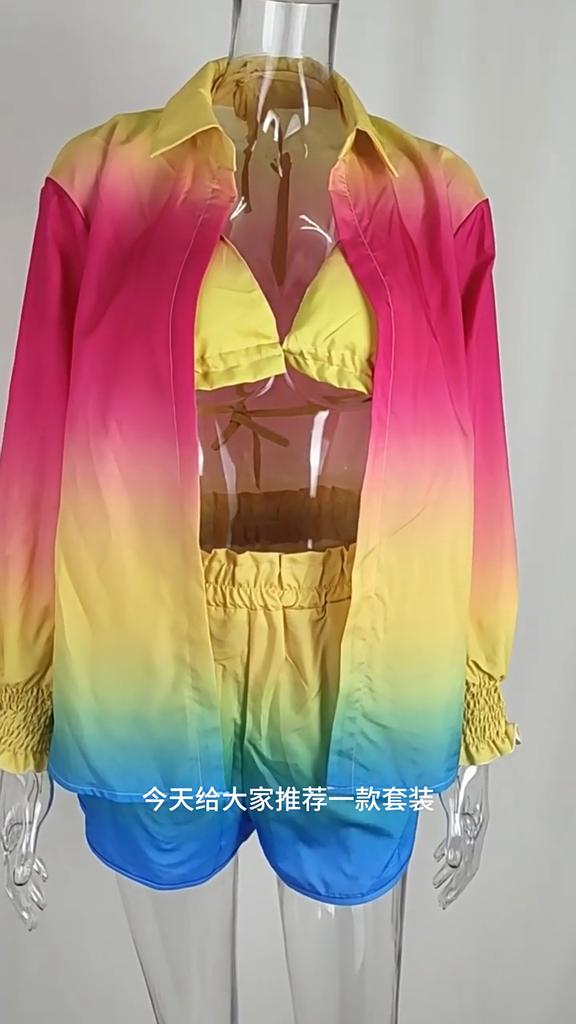 Женский сексуальный костюм-тройка, пляжный модный костюм с шортами