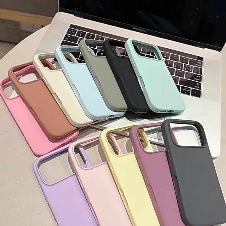 Яркий флуоресцентный жидкий силиконовый чехол для телефона для iPhone 17 Air 17Pro 16 ProMax, защита кнопок из силикона, матовая однотонная мягкая накладка