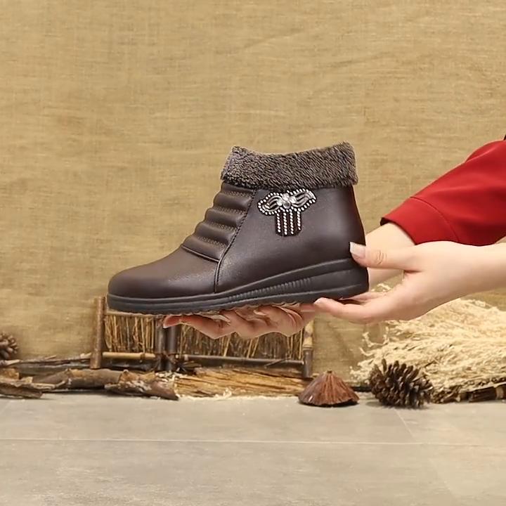 Mom Shoes Cotton Shoes Winter Soft Bottom Non-slip Middle-aged Women Shoes Elderly Leather Shoes Padded Warm Snow Boots