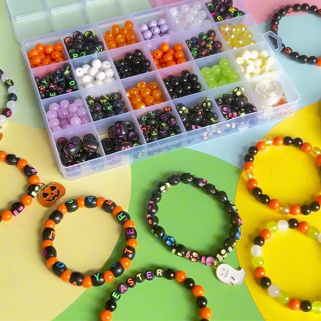 520pcs/box Acrylic Beads Halloween Alloy Pendants Accessory Set for DIY Necklace Bracelet Jewelery Making