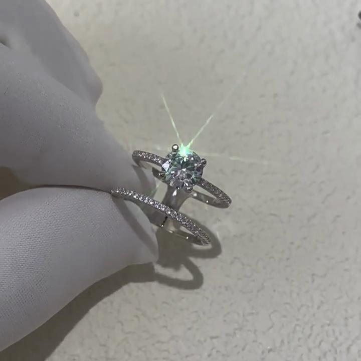 Vinregem Элегантное кольцо из 100% стерлингового серебра 925 пробы 3EX VVS1 D, цвет круглой огранки, 7 мм, 1,25 карата, настоящее кольцо с муассанитом и бриллиантами, свадебное обручальное ювелирное изделие, подарки