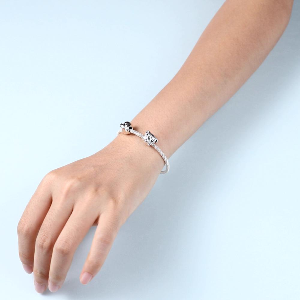 BAMOER 100% стерлингового серебра 925 пробы милые животные Мопс голова собаки подвесные бусины подходят для женщин браслеты-подвески