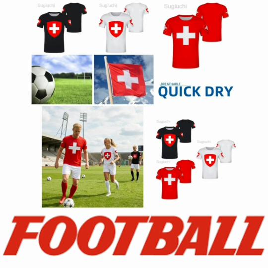 Swiss Switzerland SUISSE Soccer Football Tshirt Print 3D National JERSEY Flag Training Round Neck Unisex Men Women Sport CHEER Short Sleeve Uniform