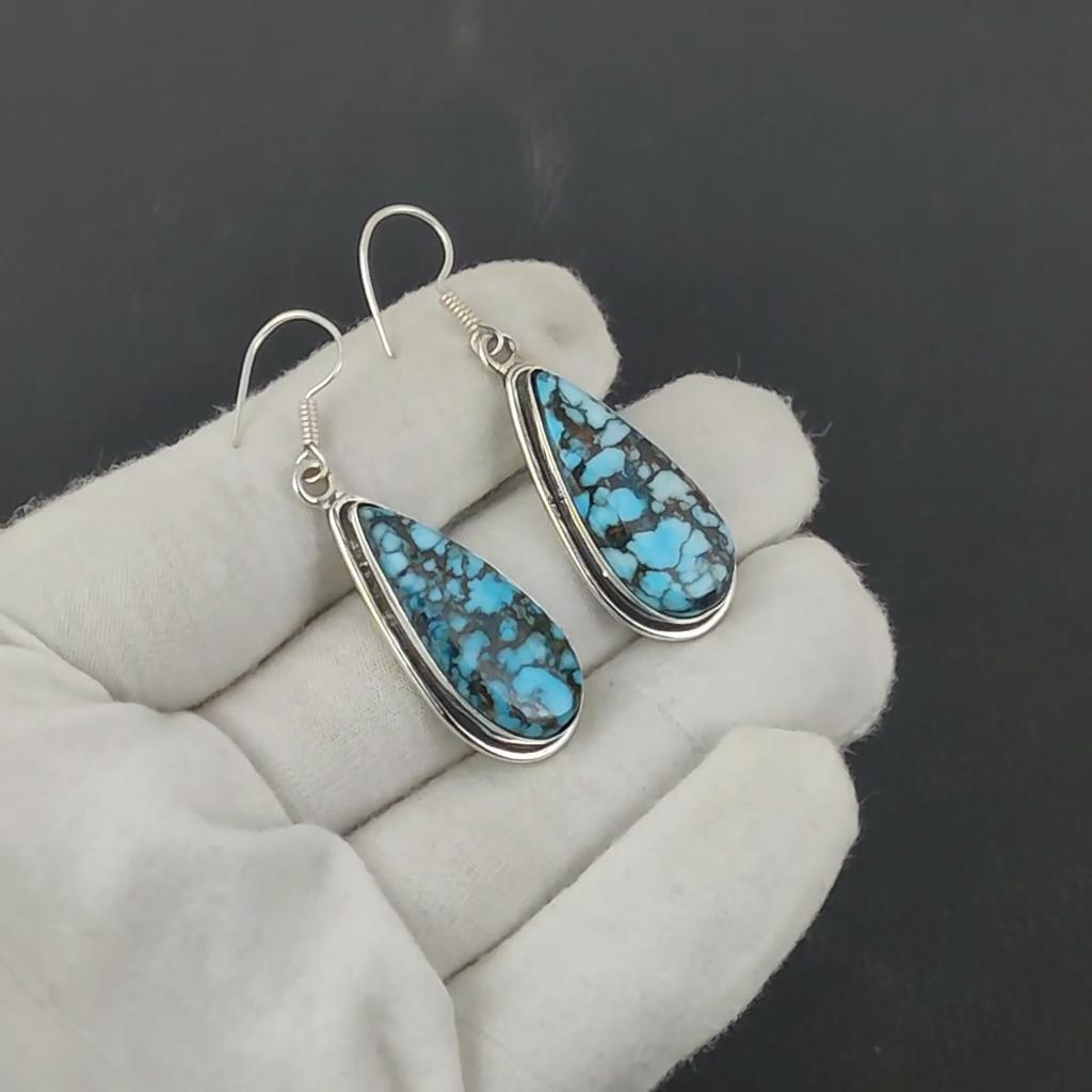 Серьги из натурального бирюзового камня, старинные серьги из стерлингового серебра 925 пробы, серьги-подвески из серебра в стиле бохо, подарки для вечеринок, подарки для нее