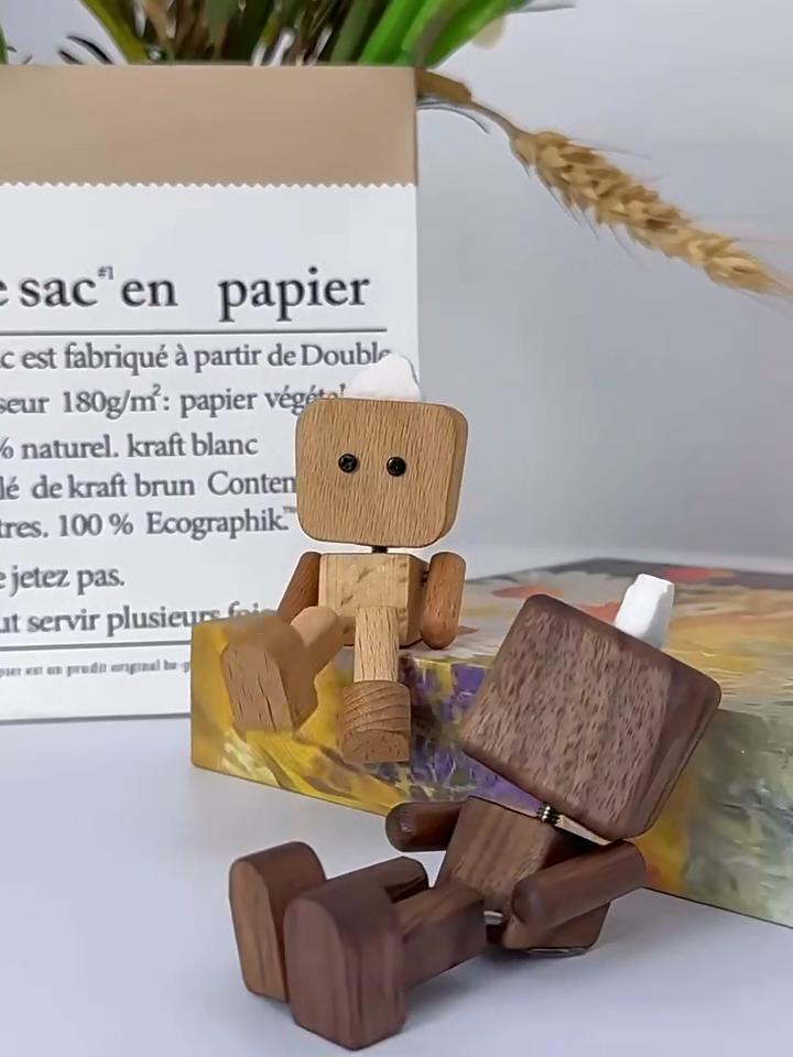 Shaking Wooden Man Figurine Handmade Shaking Feet Wooden Car Dashboard Decorations with 12 Pcs Magnetic Expressions Creative Gifts