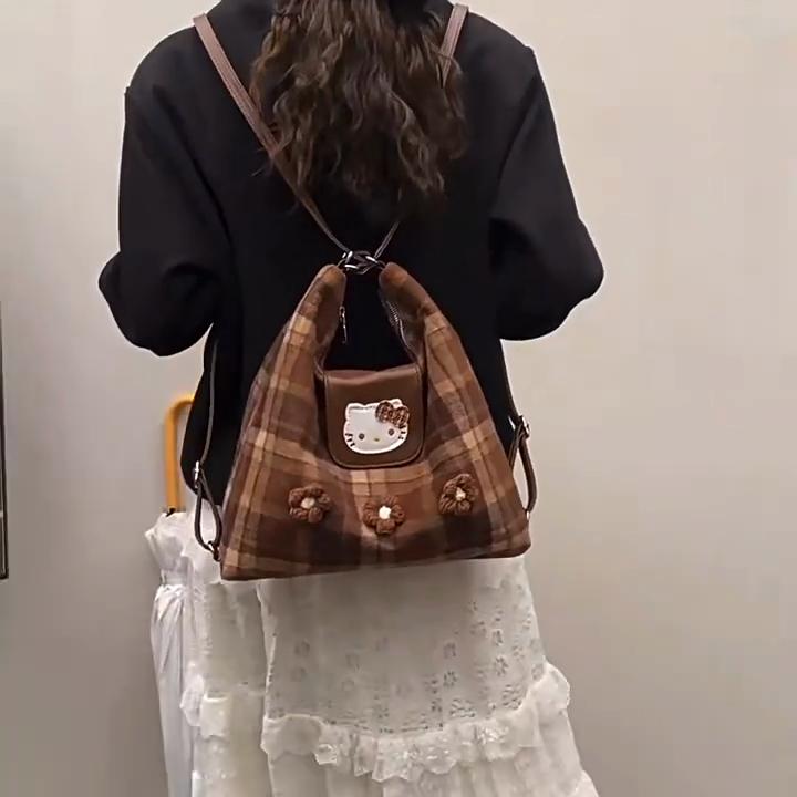 Hello Kitty Retro Canvas Backpack With Padded Straps For Casual Daily Use