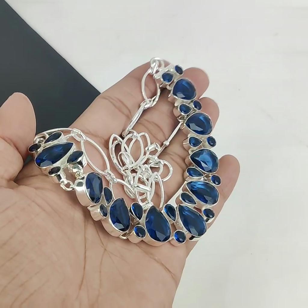 Удивительное колье из серебра 925 пробы с драгоценным камнем синего таназнита, серебряное колье с таназнитом для жены, ожерелье унисекс, подарок на помолвку