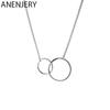 ANENJERY Double Circle Interlock Clavicle Short Necklace Silver Color Necklace For Women Collares Erkek Kolye S-N191