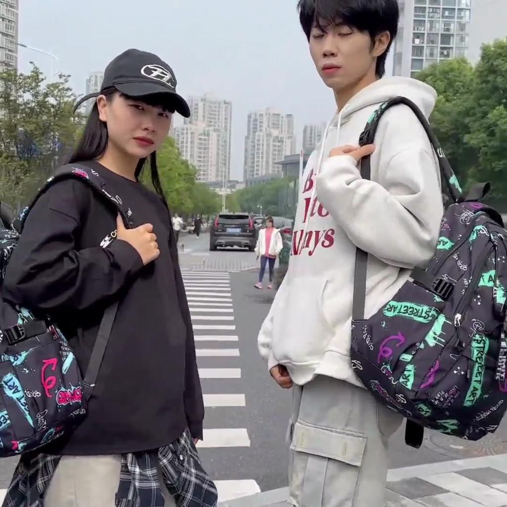 Школьный рюкзак для средней школы, женский, с принтом граффити, мужской, большой вместимости, дорожный рюкзак