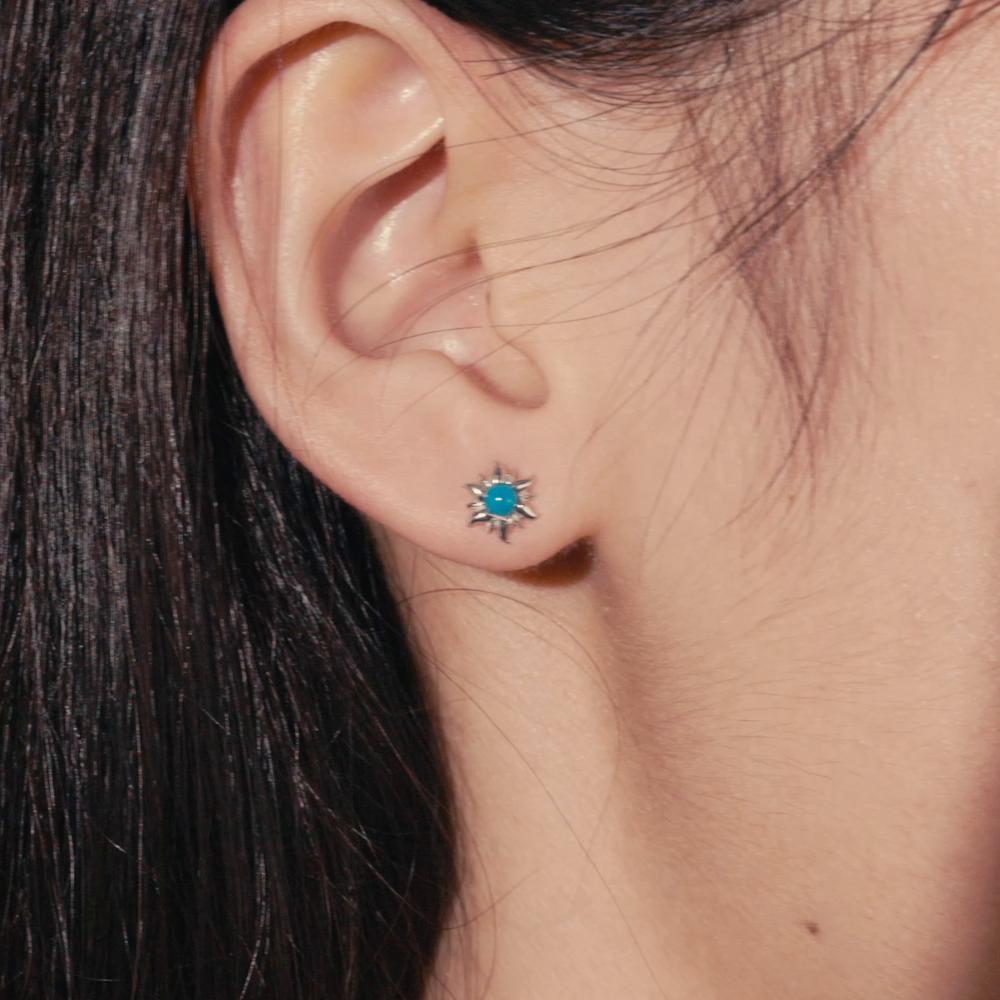WOSTU 925 Sterling Silver Tiny Sun Stud Earrings for Women Trendy Fine Wedding Jewelry Blue Turquoise Piercing Earrings