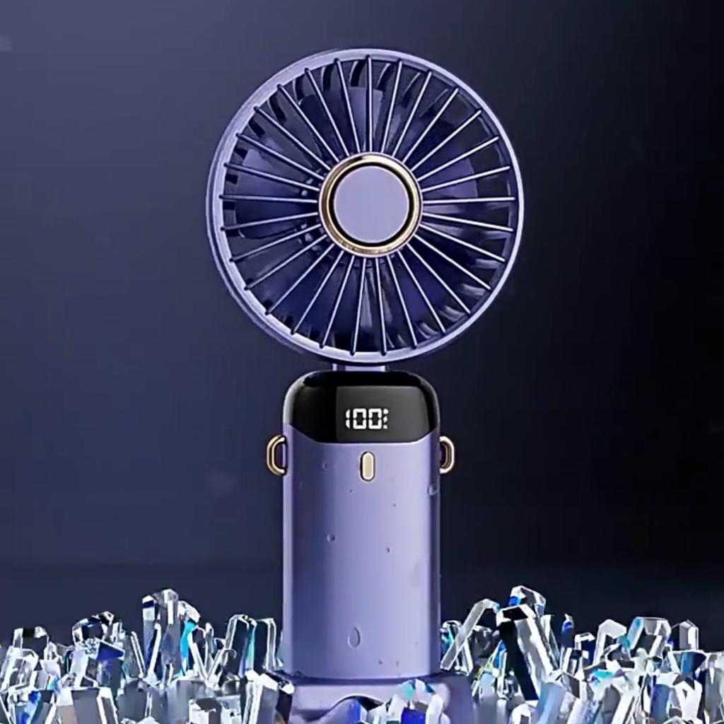 1pc Portable Mini Wearable Fan with LED Display - 5 Adjustable Speeds, Rechargeable Lithium Battery, Foldable,