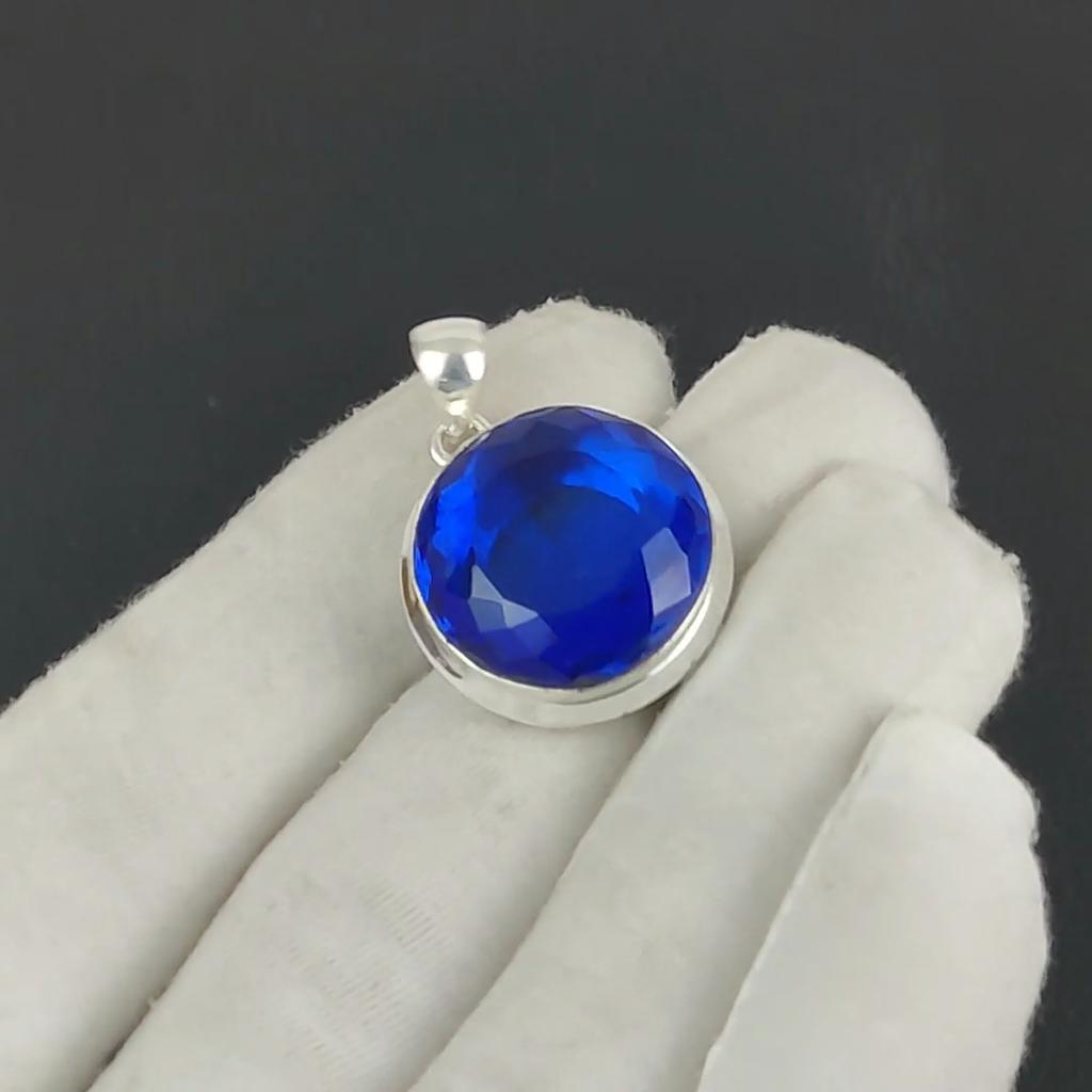 Серебряная подвеска с драгоценным камнем London Blue Topaz из стерлингового серебра 925 пробы — круглая ручная работа, повседневное украшение, подарок на день рождения