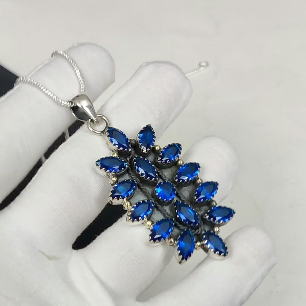 Lodon Blue Topaz Gemstone Handmade 925 Sterling Silver Electroform Flower Collar, Lodon Blue Topaz Silver For Wife Unisex Cushion For Wife Umbrella Gifts