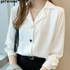 Весенне-летняя офисная женская элегантная модная шифоновая рубашка с длинным рукавом, женская темпераментная универсальная блузка с лацканами, женский кардиган, топ