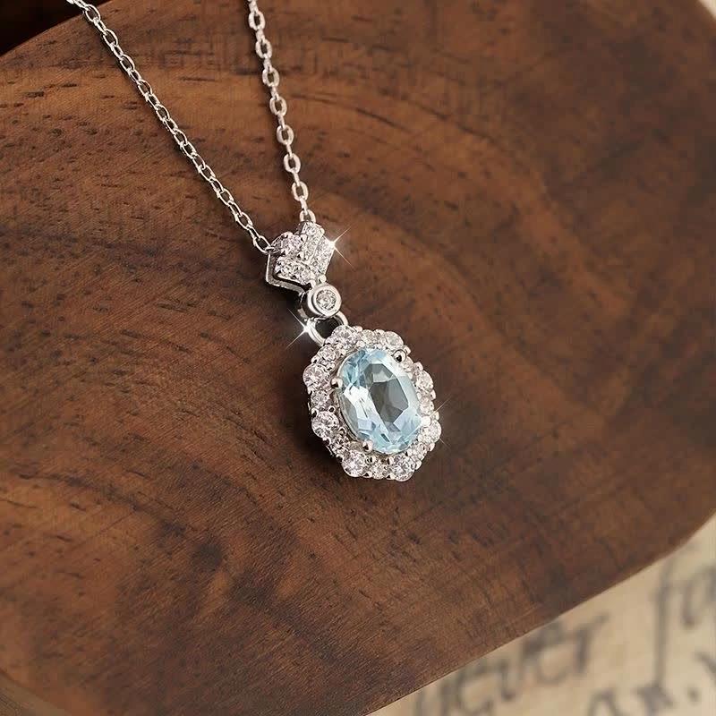 S925 Sterling Silver Necklace For Women Inlaid Natural Aquamarine Korean Ins Style Light Luxury High Grade Versatile Fashion Fine Jewelry