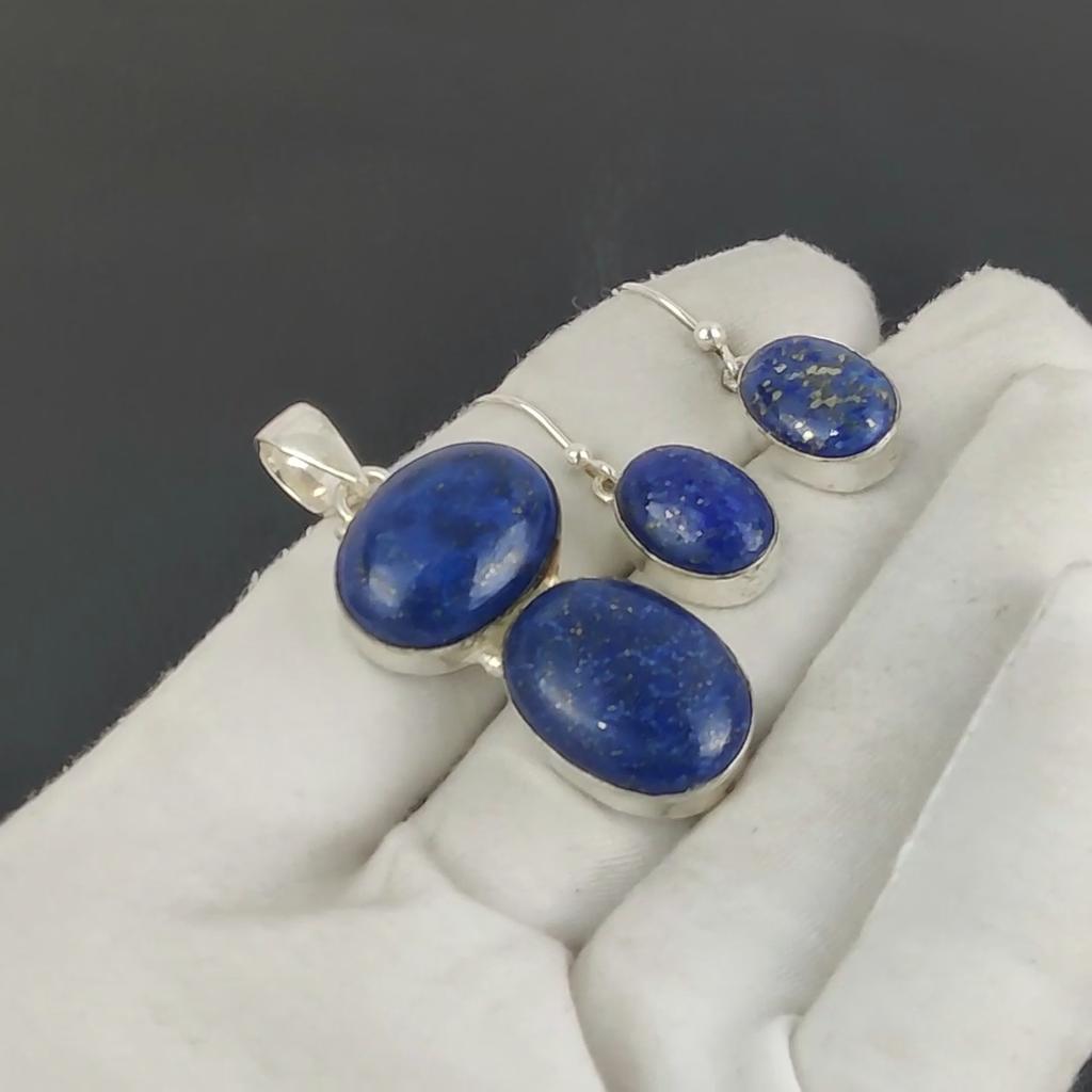 Комплект подвесок из натурального лазурита, ювелирные изделия ручной работы из драгоценного камня лазурита, серьги из стерлингового серебра 925 пробы, комплект подвесок для женщин, праздничный наряд, подарок