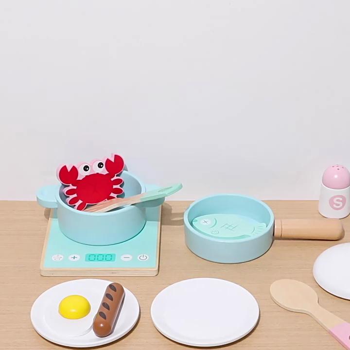 Kids Cooking Toy Set With Wooden Pots And Pans For Role Play And Sensory Development