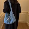 Drawstring Casual Denim Shoulder Bag For Women Soft Material Large Capacity Street Style