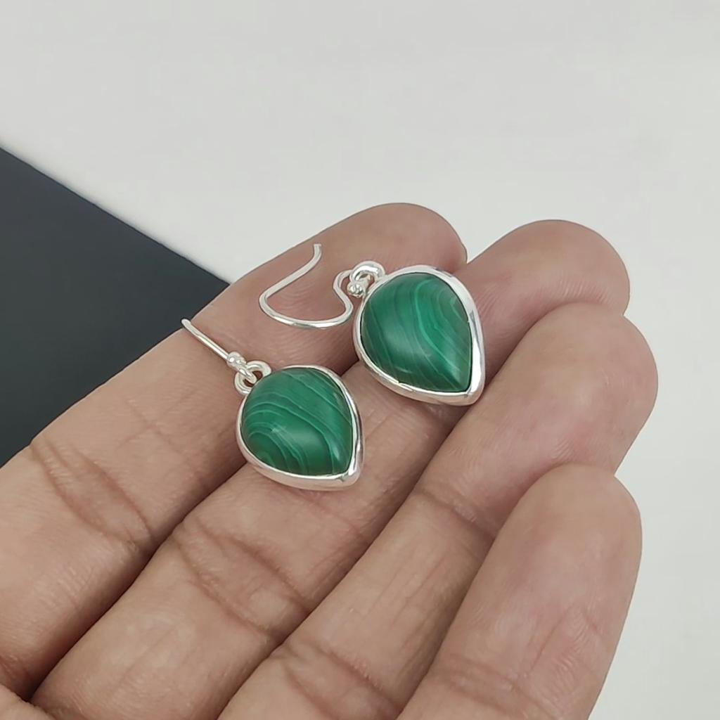 Серьги с натуральным малахитом, серьги из стерлингового серебра 925 пробы, серьги-подвески из серебра ручной работы в стиле бохо, праздничный наряд в подарок