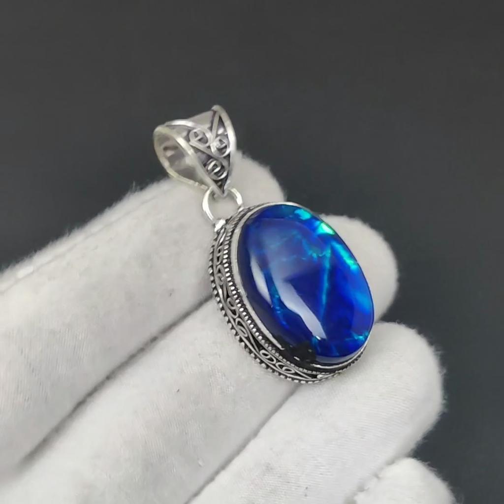 Серебряный кулон с австралийским триплетным опалом из серебра 925 пробы — дизайн ручной работы, повседневное украшение, уникальный кулон в подарок на помолвку