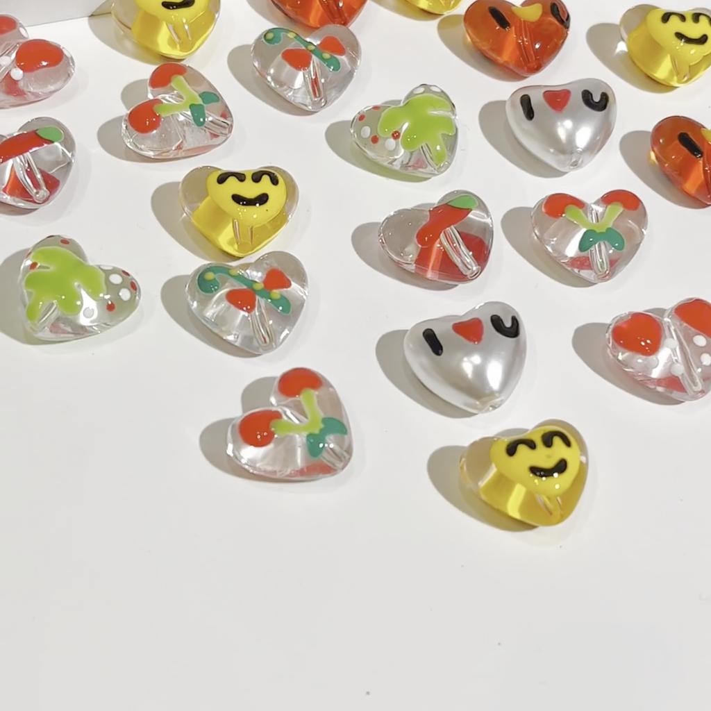 2Pcs Resin Love Heart Beads Cherry Christmas Tree Charms For DIY Necklace Bracelet Earrings Jewelry Making Craft Accessories