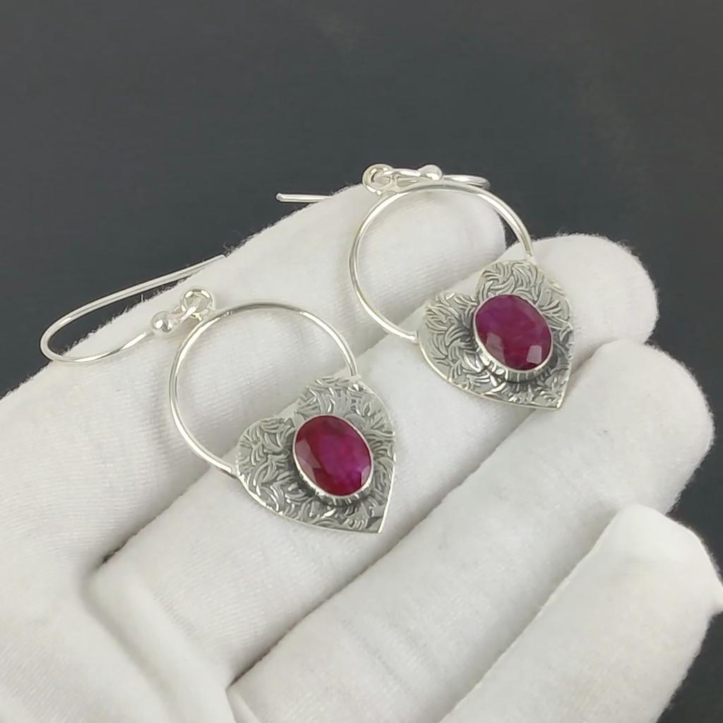Изящные серьги в форме сердца с рубиновым камнем из кашмира, серьги из стерлингового серебра 925 пробы, серьги-подвески ручной работы в стиле бохо из серебра, подарок из ваты