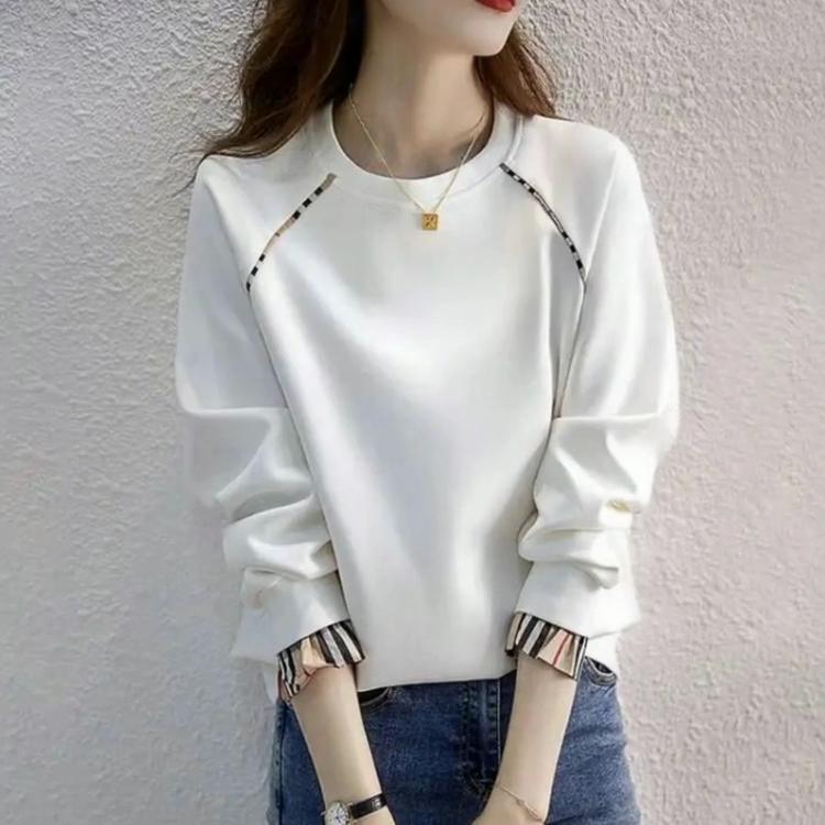 Тонкий свитшот из чистого хлопка для женщин, весна-осень, корейская версия, пуловер без шапки, с длинным рукавом и круглым вырезом, искусственный топ из двух предметов