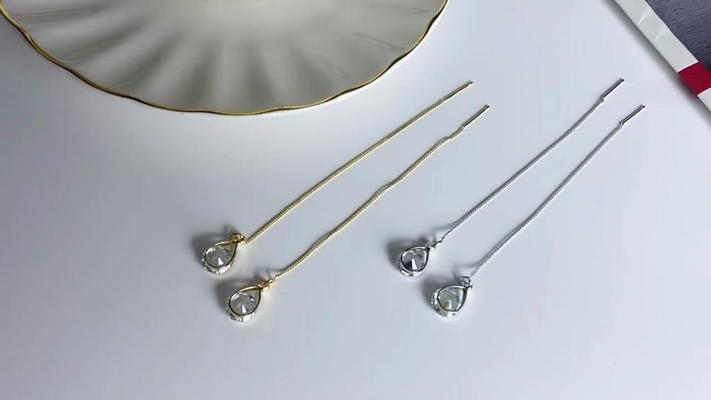 Earrings Women Jewelry Accessories Zircon Water Drop Pendant Long Ear Line Earrings