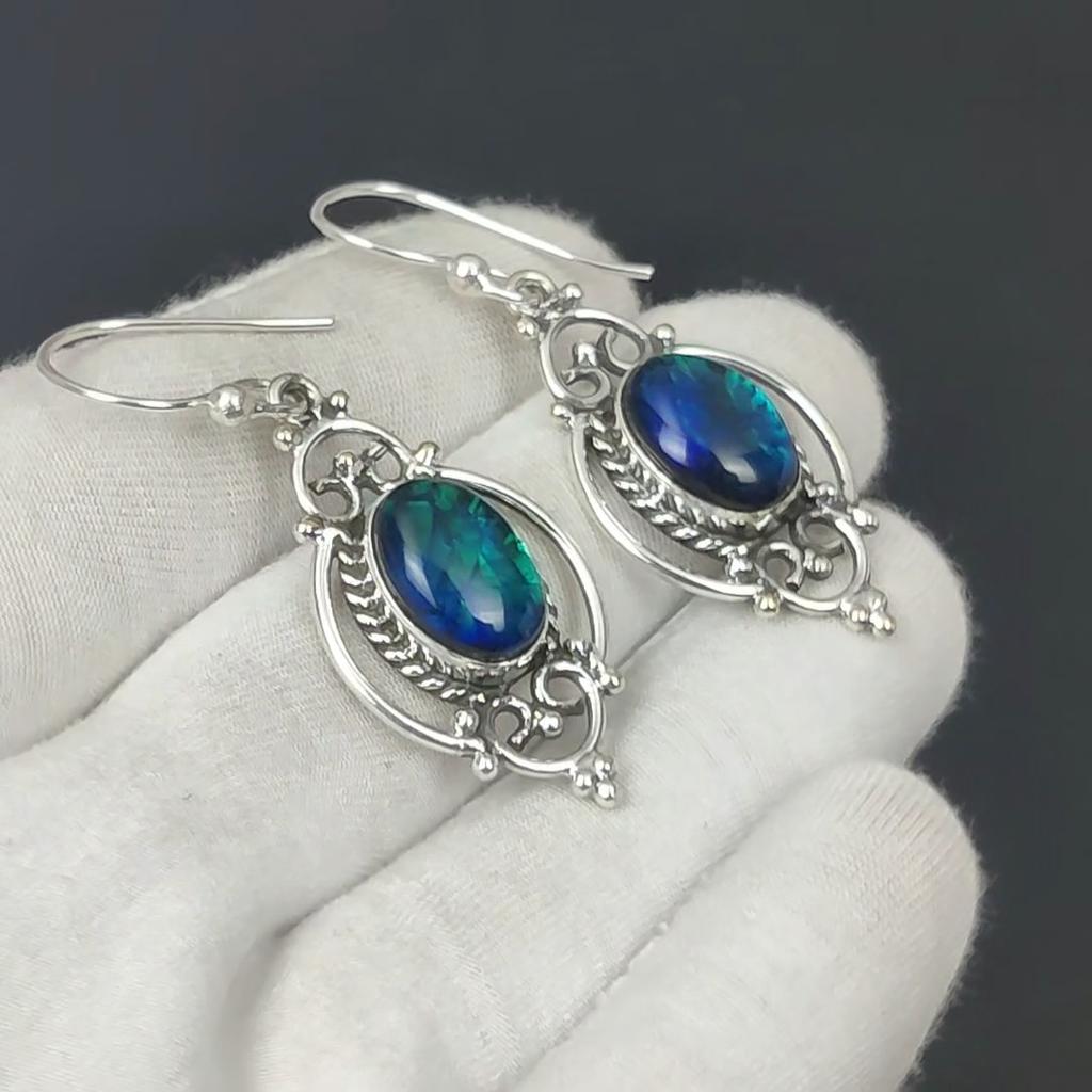 Серьги с австралийским тройным огненным опалом, серебряные серьги с опалом, серьги с кабошоном, серьги из стерлингового серебра 925 пробы, серьги с драгоценными камнями, серьги с подвесками