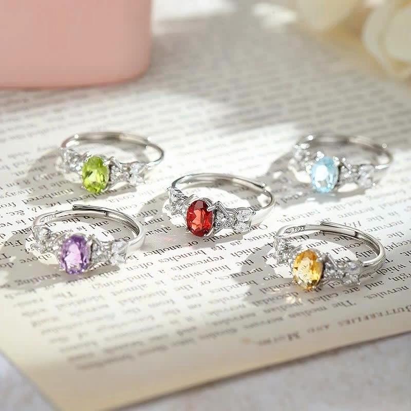 Серебряное кольцо 925 пробы с натуральным камнем для женщин, Элегантное хрустальное кольцо в японском стиле, Регулируемое изящное украшение, Для повседневного ношения и в подарок девушке