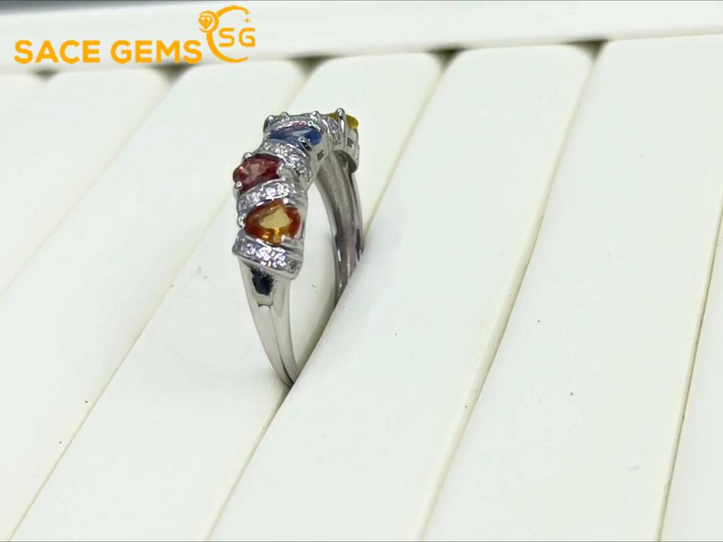 Sace Gems 925 Sterling Silver 2*2.5MM Natual Colourful Sapphire Rings for Women Engagement Cocktail Party Fine Jewelr