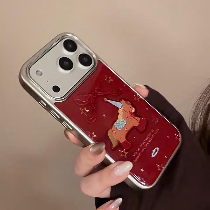 Позолоченный чехол для мобильного телефона Pony iPhone17promax 13 Праздничный красный 16 Apple 17 и другие модели